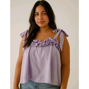 Lavender Tie-Strap Tiered Ruffle Tank Top Flowy Boho Lined‎ Women's Size Medium